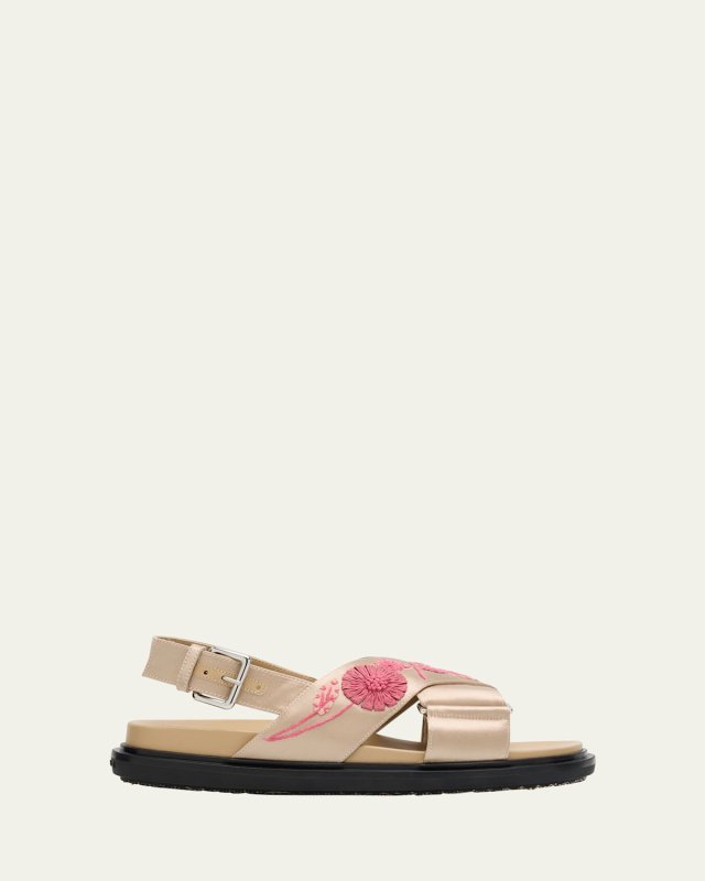 Fussbett Floral Embroidered Satin Crisscross Sandals